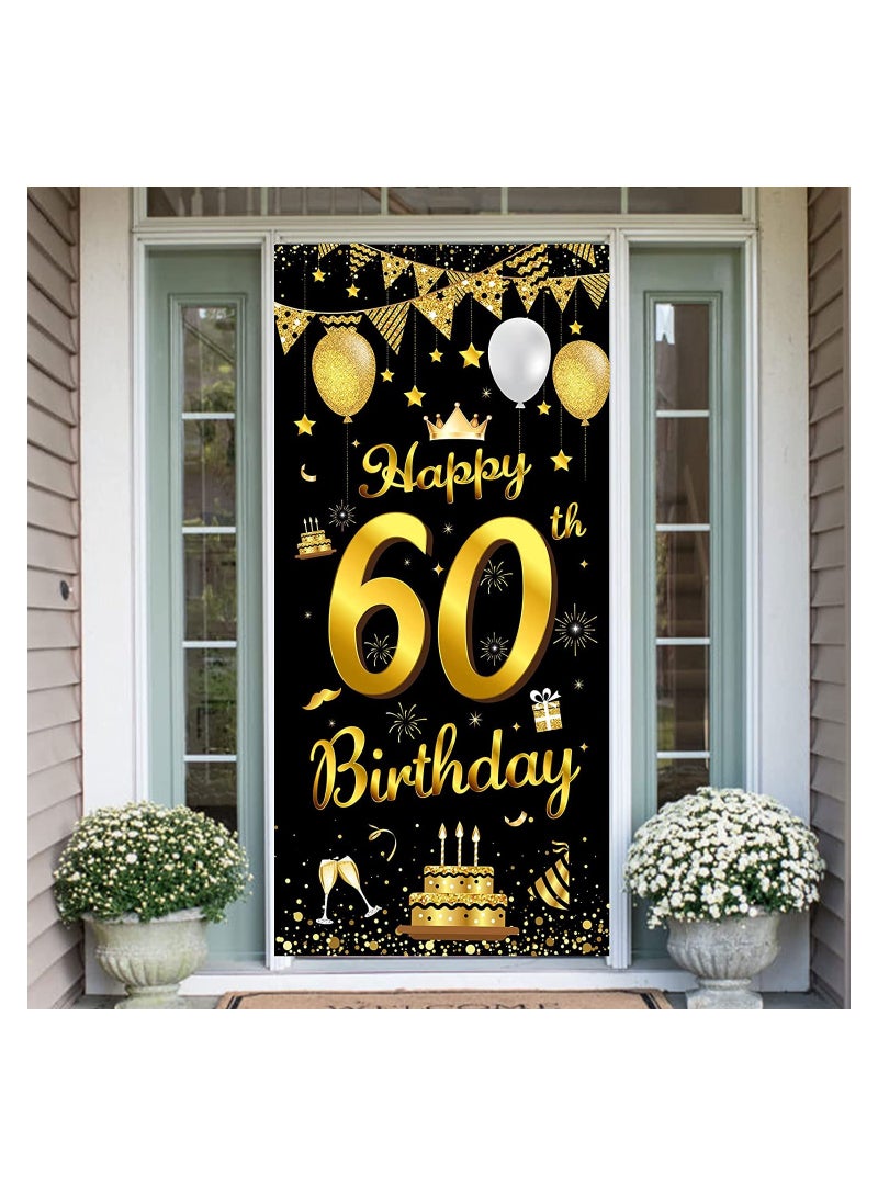 UP TO DATE 60th Birthday Banner Backdrop Birthday Party Decorations Door Sign 60th Birthday Party Decor Backdrop Banner Black Gold Print Up - Image 4