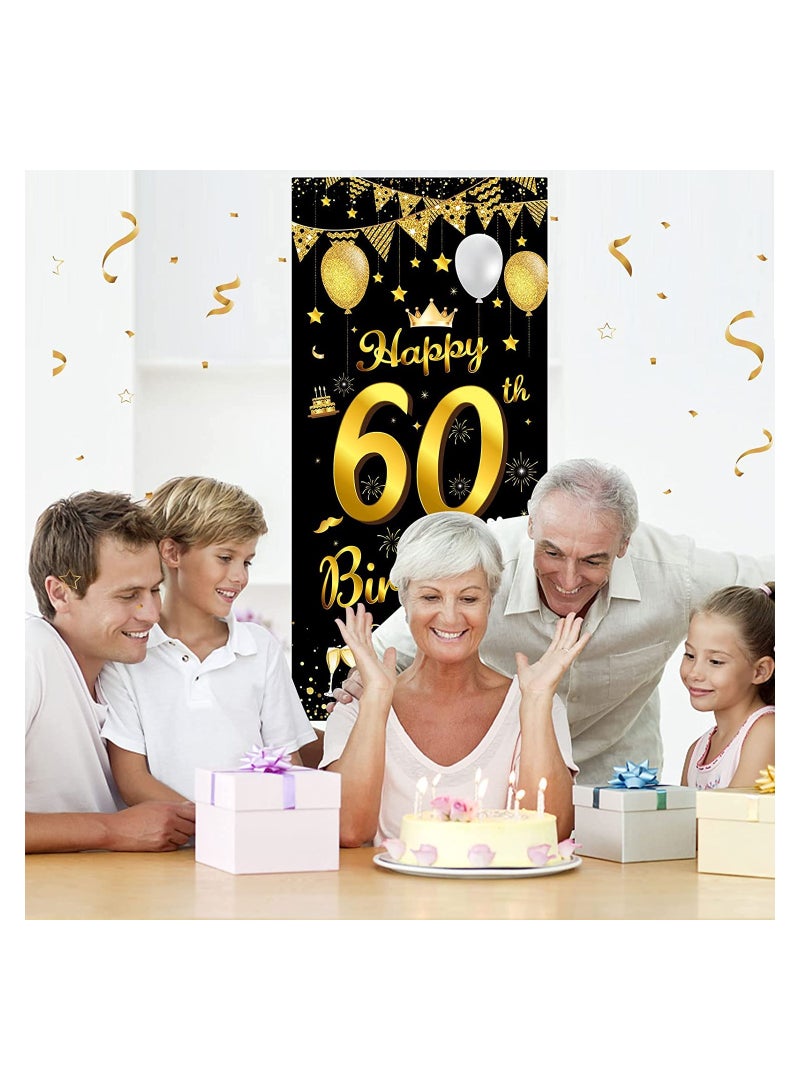 UP TO DATE 60th Birthday Banner Backdrop Birthday Party Decorations Door Sign 60th Birthday Party Decor Backdrop Banner Black Gold Print Up - Image 2