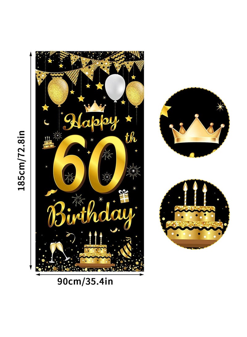 UP TO DATE 60th Birthday Banner Backdrop Birthday Party Decorations Door Sign 60th Birthday Party Decor Backdrop Banner Black Gold Print Up - Image 3