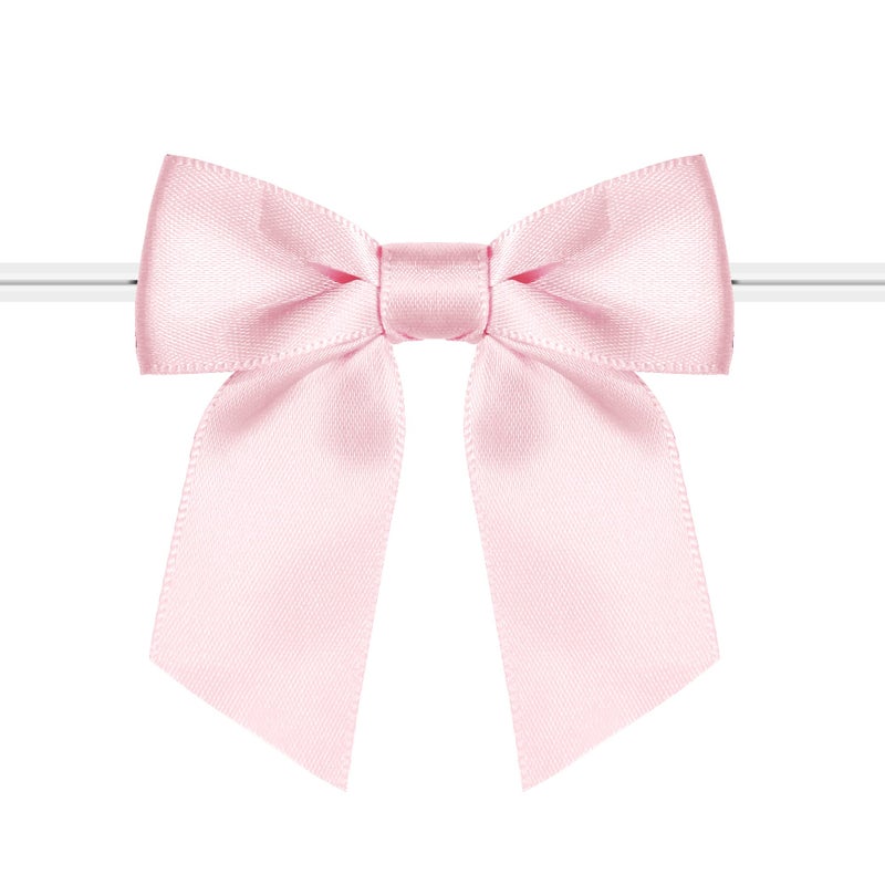 Rainbow Pana 60 Pack Twist Tie Bows for Treat Bags 3 Baby Pink Satin Ribbon Bows for Package Craft Gift Wrapping Decoration
