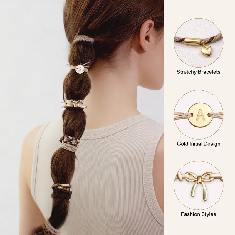 Fohufo Hair Ties No Damage - 10 Pcs Hair Scrunchies for Women Girls, Hair Ties for Thick Hair & Thin Hair, Hair Scrunchies Bands Bracelets, Initial Hair Accessories for Women, Birthday Gift - Letter J - Image 3