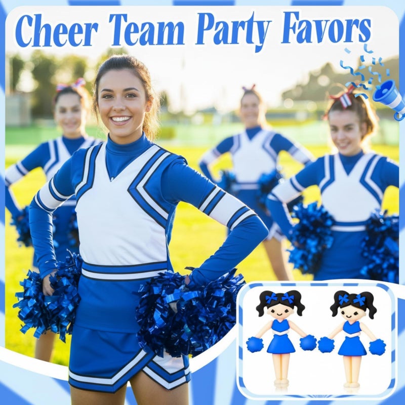 Vertintong 20 Pcs Cheer Team Gifts Bulk Cheerleader Women Dancer Figurine with Bows Pom Poms for Christmas Cheerleader Ornament Cheer Team Inspirational Gifts(Blue) - Image 2