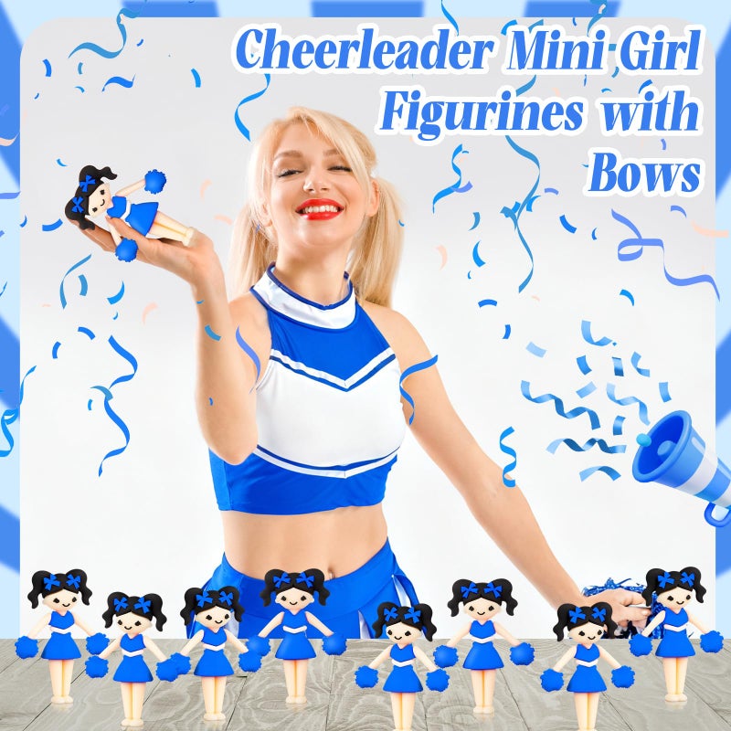 Vertintong 20 Pcs Cheer Team Gifts Bulk Cheerleader Women Dancer Figurine with Bows Pom Poms for Christmas Cheerleader Ornament Cheer Team Inspirational Gifts(Blue) - Image 5
