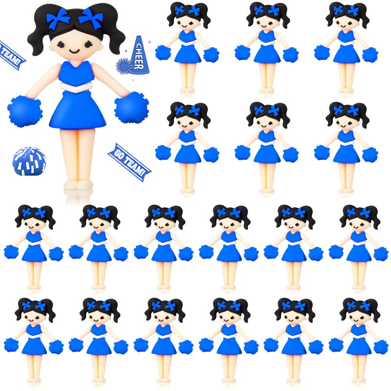 Vertintong 20 Pcs Cheer Team Gifts Bulk Cheerleader Women Dancer Figurine with Bows Pom Poms for Christmas Cheerleader Ornament Cheer Team Inspirational Gifts(Blue) - Image 1