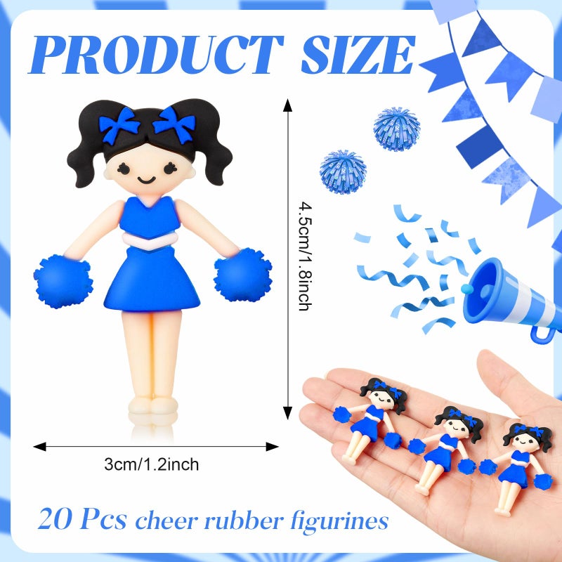 Vertintong 20 Pcs Cheer Team Gifts Bulk Cheerleader Women Dancer Figurine with Bows Pom Poms for Christmas Cheerleader Ornament Cheer Team Inspirational Gifts(Blue) - Image 3