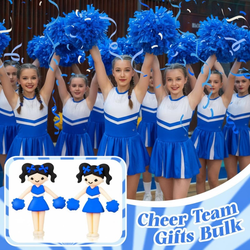 Vertintong 20 Pcs Cheer Team Gifts Bulk Cheerleader Women Dancer Figurine with Bows Pom Poms for Christmas Cheerleader Ornament Cheer Team Inspirational Gifts(Blue) - Image 4
