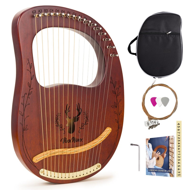 VixxNoxx Lyre Harp, 16-String Mahogany Lyra Harp Kit, Stringed Musical Instruments with Tuning Wrench Bag Instructions Extra Strings for Beginners Adults - Image 1