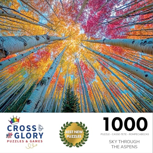 Cross & Glory Cross Glory Sky Through The Aspens 1000 Piece Jigsaw Puzzle for Adults Golden Autumn Forest Puzzle Vibrant Fall Nature Artwork Premium RibbonCut Puzzle with Satin Finish - Image 5
