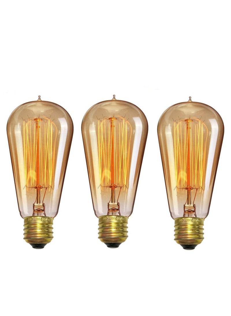 Desidiya Desidiya Edison Tungsten Filament Antique Glass Light Bulbs Vintage Base E27 Bulb Yellow Light For Home Decoration Living RoomHallBalconyRestaurant Bar Lighting Pack Of 3 Incandescent  - Image 1