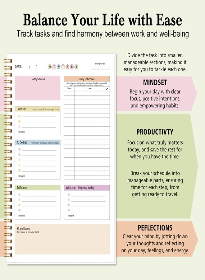 Kamoy ADHD Daily Planner with Hard Cover & Colorful Sheets Inside,Productivity Planner Task Management Organizer for Neurodivergent Adults Focused for Men & Women, 7" x 10" - Image 3