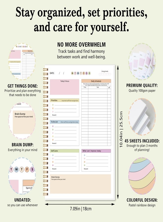 Kamoy ADHD Daily Planner with Hard Cover & Colorful Sheets Inside,Productivity Planner Task Management Organizer for Neurodivergent Adults Focused for Men & Women, 7" x 10" - Image 4