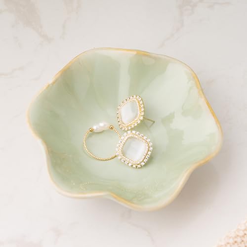 Mecaikru Ceramic Trinket Dish, Ring Tray, Decorative Jewelry Dish for Earrings Necklaces Watch Keys, for Women, White Green - Image 2