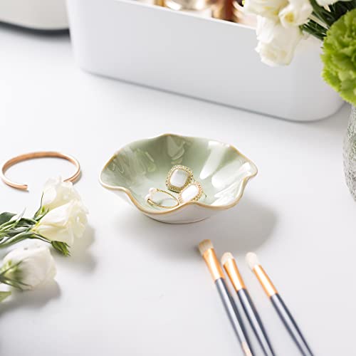Mecaikru Ceramic Trinket Dish, Ring Tray, Decorative Jewelry Dish for Earrings Necklaces Watch Keys, for Women, White Green - Image 4