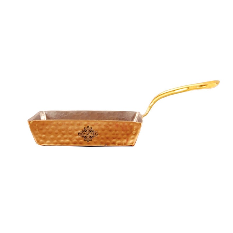 INDIAN ART VILLA INDIAN ART VILLA Copper Serving Square Pan with Inside Tin Lining Brass Handle Serveware Tableware Diameter 56 Inches  - Image 2