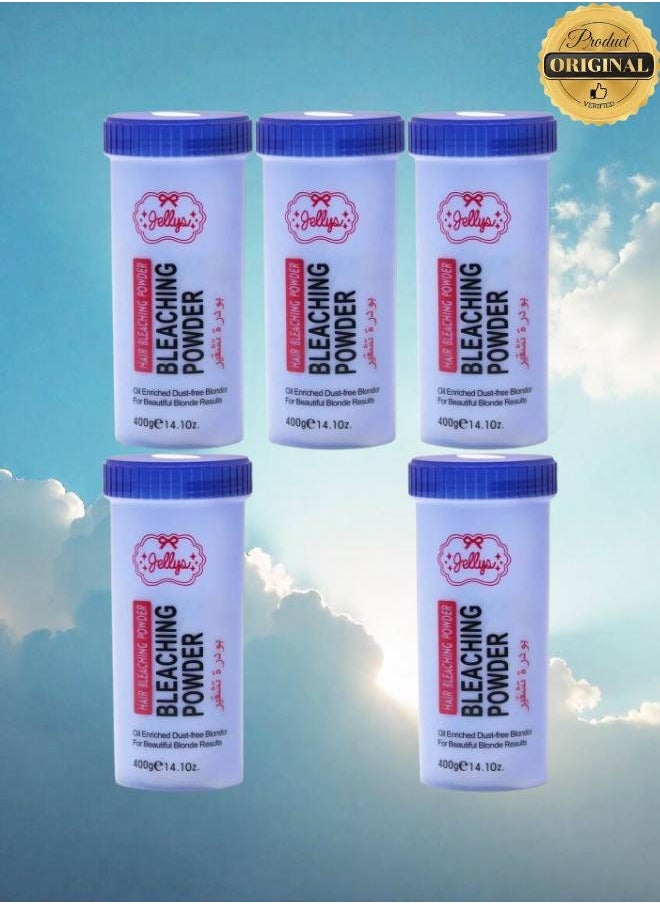 JELLY 5 Pieces Hair Bleaching Powder Oil Enriched Dust Free Blonder For Beautiful Blonde Results 400g  - Image 1