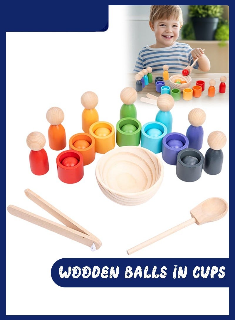 general Montessori Wooden Balls in Cups, Toddler Color Sorting Toys and Matching Game, Preschool Learning Activities Educational Fine Motor Skill Toy for Kids - Image 1