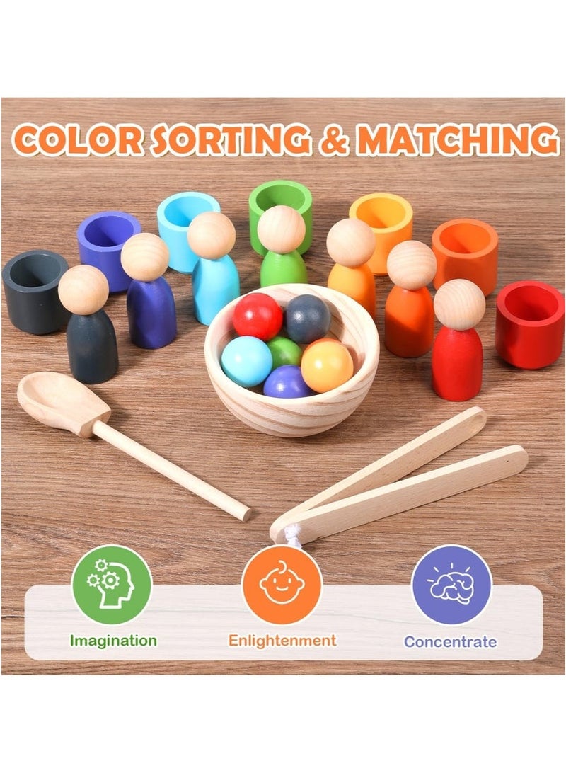 general Montessori Wooden Balls in Cups, Toddler Color Sorting Toys and Matching Game, Preschool Learning Activities Educational Fine Motor Skill Toy for Kids - Image 2