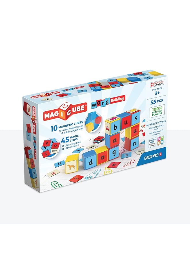 جيوماغ ألعاب بناء الكلمات ماجيكوب، مشابك معاد تدويرها، جذع ومغناطيس تعليمي، صنع في سويسرا، بلاستيك معاد تدويره بنسبة 100%، ألعاب مفتوحة النهاية، ألعاب بناء، 3 سنوات فما فوق، 79 قطعة - Image 1