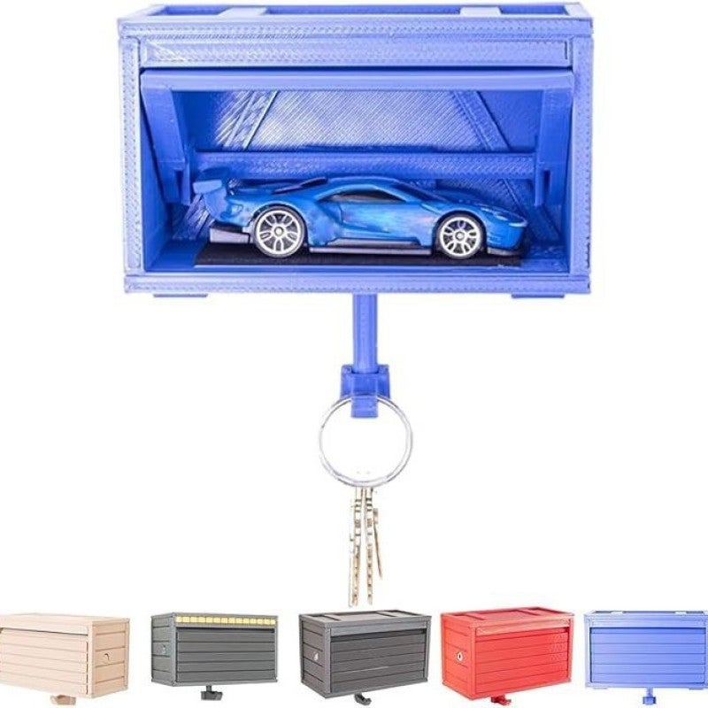 Car Garage Key Holder With Door: Wall Mounted Key Rack Organizer With Automatic Door For Keys, 3D Printed PLA Plastic Automotive Key Storage With 4 Sturdy Hooks, Blue Wood Grain Design For Entryway, F - Image 3