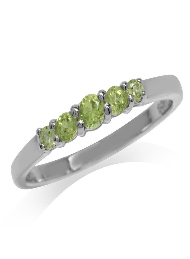 Silvershake 5 Stone Extra Petite Natural Peridot White Gold Plated 925 Sterling Silver Ring Size 6 - Image 1
