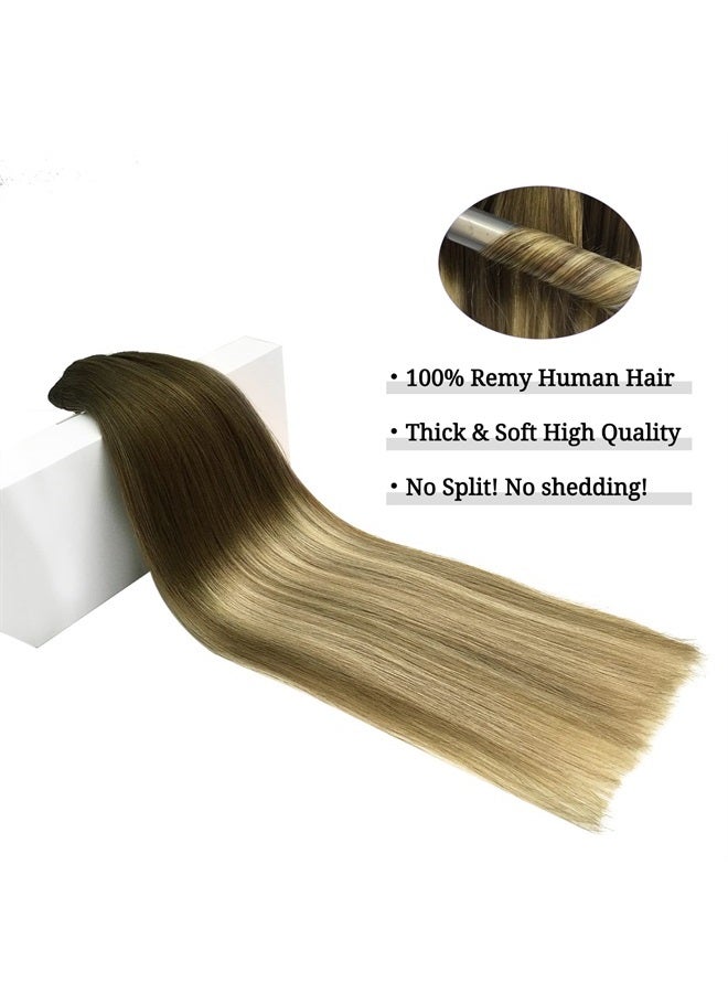 DOORES Hair Extensions Real Human Hair, DOORES Balayage Walnut Brown to Ash Brown and Bleach Blonde 120g 7pcs 18 Inch Remy Hair Extensions Clip in Human Hair Extensions Real Natural Hair Extensions Straight - Image 5