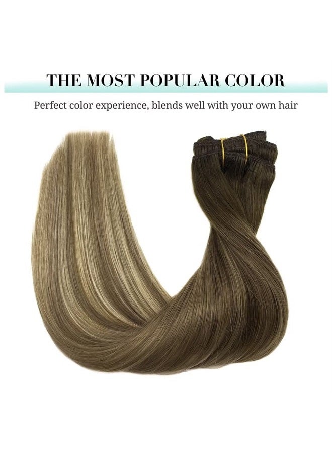 DOORES Hair Extensions Real Human Hair, DOORES Balayage Walnut Brown to Ash Brown and Bleach Blonde 120g 7pcs 18 Inch Remy Hair Extensions Clip in Human Hair Extensions Real Natural Hair Extensions Straight - Image 2