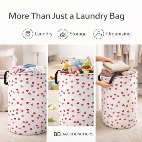 BB BACKBENCHERS Printed Laundry Basket 48L | Foldable Storage Bag with Handles | Multipurpose Clothes Hamper for Bedroom, Bathroom & Dorm | Non-Woven Fabric (Heart Print) | Grey | Pack of 1 - Image 4