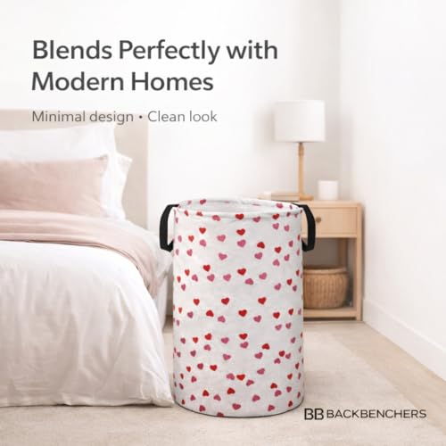 BB BACKBENCHERS Printed Laundry Basket 48L | Foldable Storage Bag with Handles | Multipurpose Clothes Hamper for Bedroom, Bathroom & Dorm | Non-Woven Fabric (Heart Print) | Grey | Pack of 1 - Image 3