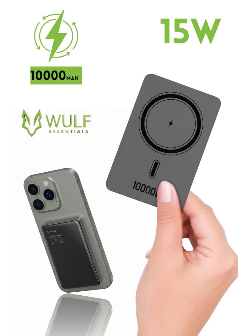 وولف إسينشيالز شاحن WULF Essentials MagSafe المحمول فائق النحافة المصنوع من الألومنيوم، بسعة 10000 مللي أمبير، وشحن سريع بقوة 20 واط، وشحن لاسلكي بقوة 15 واط، متوافق مع أجهزة iPhone 17/16/15/14/13. - Image 1