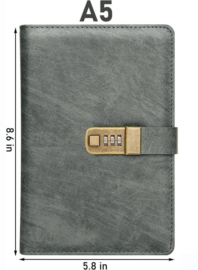 AccuPrints A5 PU Leather Notebook Diary with Lock, Size 8.6 x 5.8 inch with Combination Password Journal- Pages 200 undated, Grey (2A2P0) - Image 3
