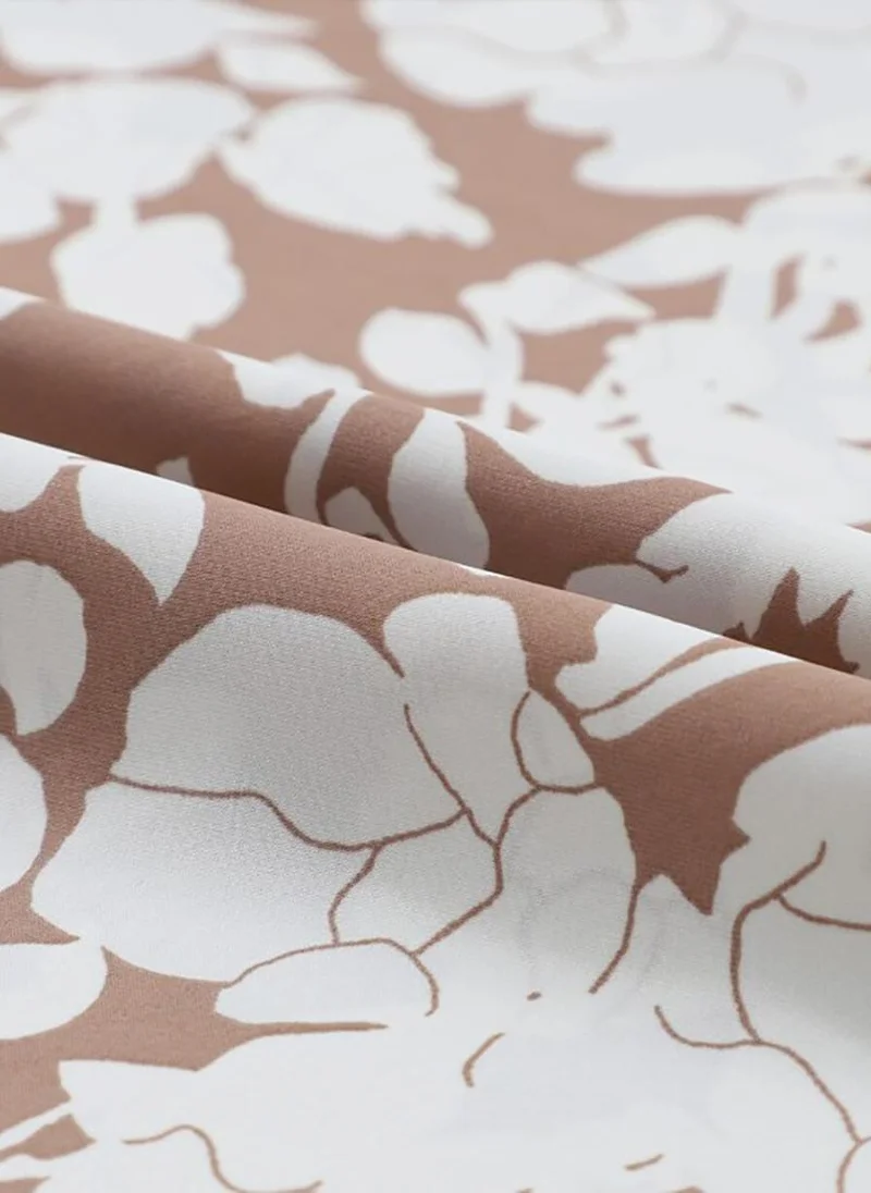 يونيكي Beige Floral Long Sleeve Round Neck Tunics