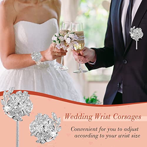 Yunsailing 2 Pcs Artificial Corsages Wrist Flower Rhinestone Wrist Corsage Artificial Silk Corsage Wedding Wrist Corsage for Wedding Boutonniere Wrist Flowers Party Bridal Shower (Silver Gray) - Image 4