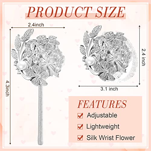 Yunsailing 2 Pcs Artificial Corsages Wrist Flower Rhinestone Wrist Corsage Artificial Silk Corsage Wedding Wrist Corsage for Wedding Boutonniere Wrist Flowers Party Bridal Shower (Silver Gray) - Image 2