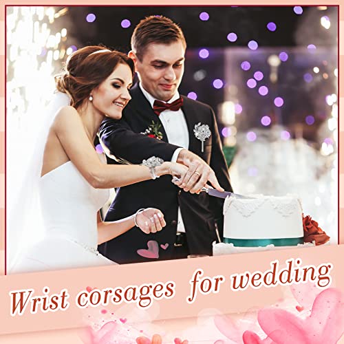 Yunsailing 2 Pcs Artificial Corsages Wrist Flower Rhinestone Wrist Corsage Artificial Silk Corsage Wedding Wrist Corsage for Wedding Boutonniere Wrist Flowers Party Bridal Shower (Silver Gray) - Image 5