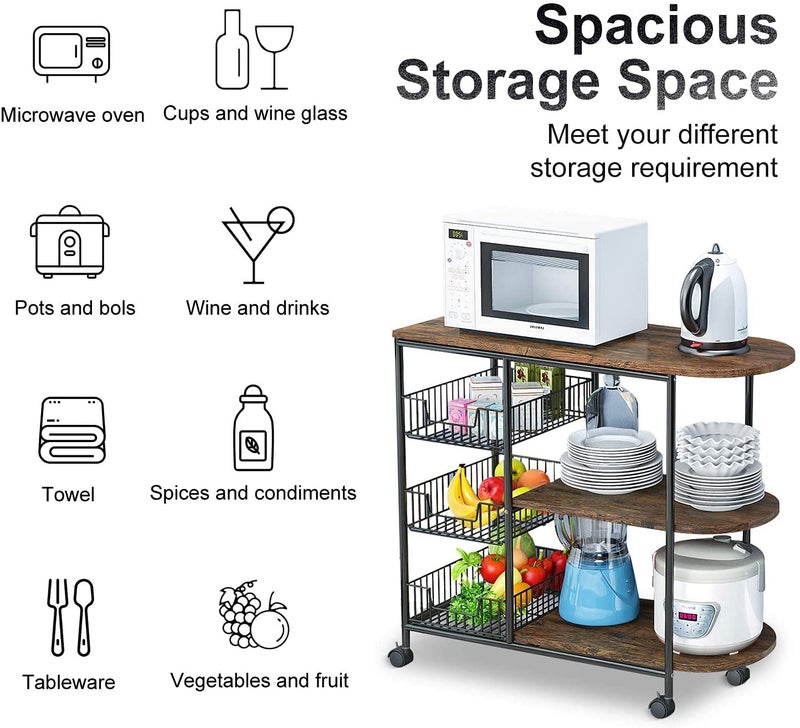 Generic Indian Decor XL6300 Kitchen Cart Durable 3Tier Kitchen Island Cart Trolley Industrial Microwave Oven Stand Utility Storage Cart with 3 Metal Baskets 4 Wheels 2 Locking Wheels  - Image 4