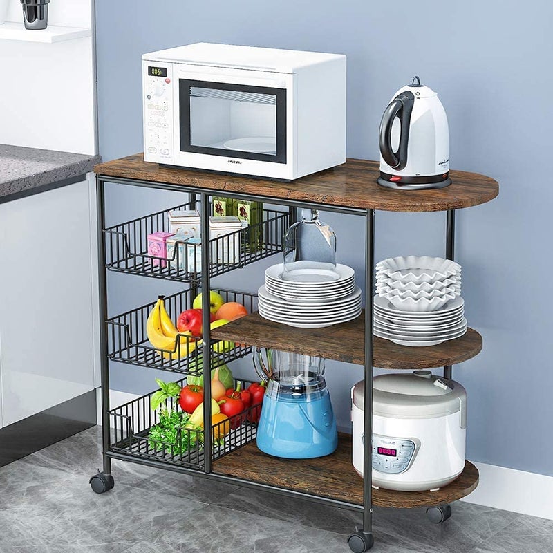 Generic Indian Decor XL6300 Kitchen Cart Durable 3Tier Kitchen Island Cart Trolley Industrial Microwave Oven Stand Utility Storage Cart with 3 Metal Baskets 4 Wheels 2 Locking Wheels  - Image 1