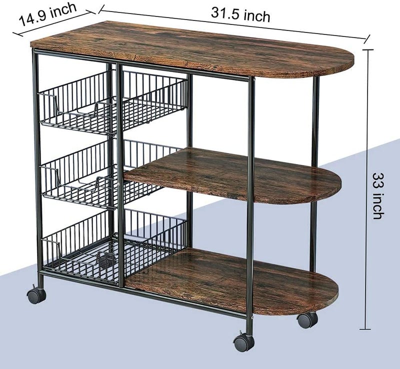 Generic Indian Decor XL6300 Kitchen Cart Durable 3Tier Kitchen Island Cart Trolley Industrial Microwave Oven Stand Utility Storage Cart with 3 Metal Baskets 4 Wheels 2 Locking Wheels  - Image 5