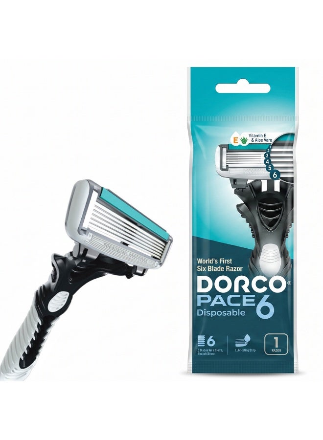 DORCO 6 Blade Disposable Razor – Men’s Six Blade Shaving Razor with Vitamin E & Aloe Vera Lubricating Strip for Smooth Shave - Image 1