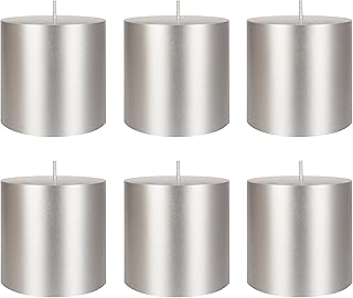 MEGA CANDLES Mega Candles 6 pcs Unscented Silver Round Pillar Candle, Hand Poured Premium Wax Candles 3 Inch x 3 Inch, - Image 1