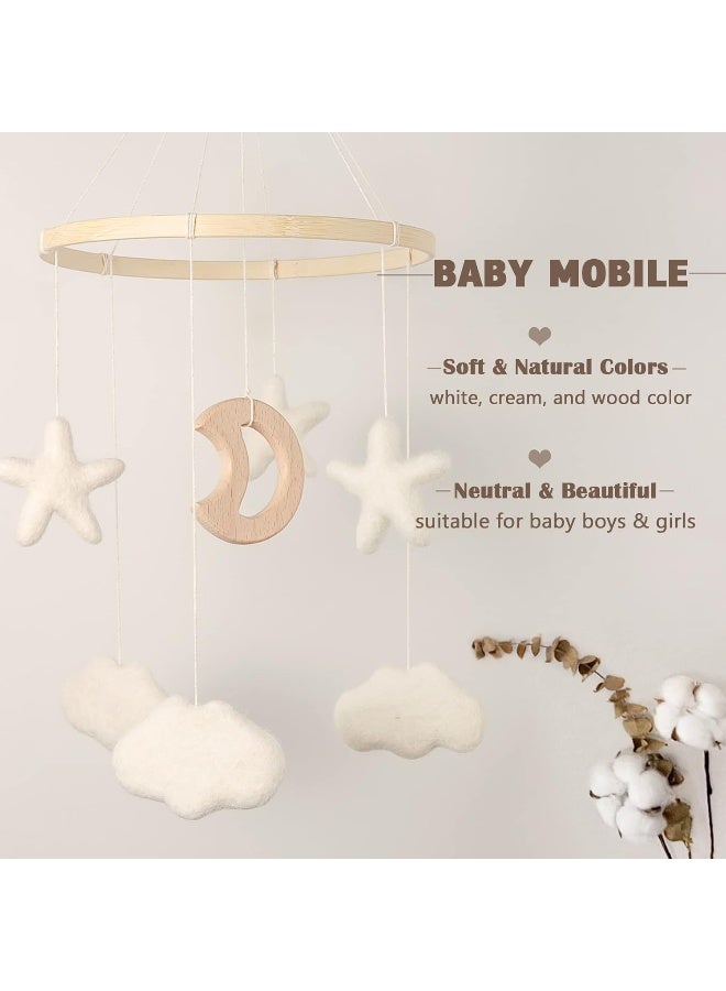 EBINGMIMA Mobile for Crib - Baby Mobile for Crib - Baby Crib Mobile - Crib Mobile for Girls, Boys - Baby Mobile for Bassinet - Gender Neutral Color Theme - Felt Cloud, Felt Star, Wood Moon - Image 2