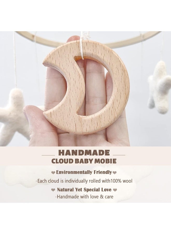 EBINGMIMA Mobile for Crib - Baby Mobile for Crib - Baby Crib Mobile - Crib Mobile for Girls, Boys - Baby Mobile for Bassinet - Gender Neutral Color Theme - Felt Cloud, Felt Star, Wood Moon - Image 3