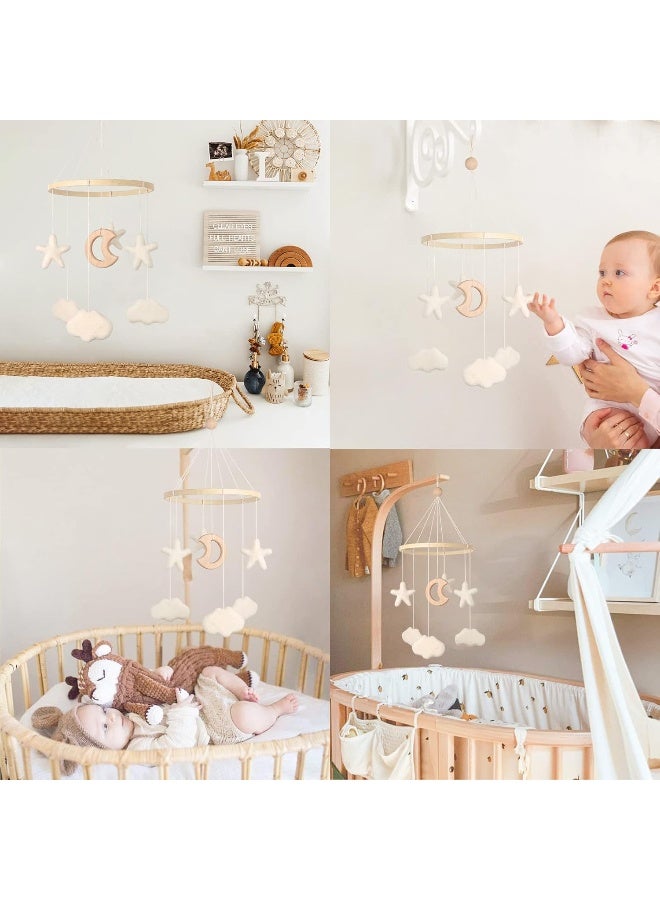 EBINGMIMA Mobile for Crib - Baby Mobile for Crib - Baby Crib Mobile - Crib Mobile for Girls, Boys - Baby Mobile for Bassinet - Gender Neutral Color Theme - Felt Cloud, Felt Star, Wood Moon - Image 5