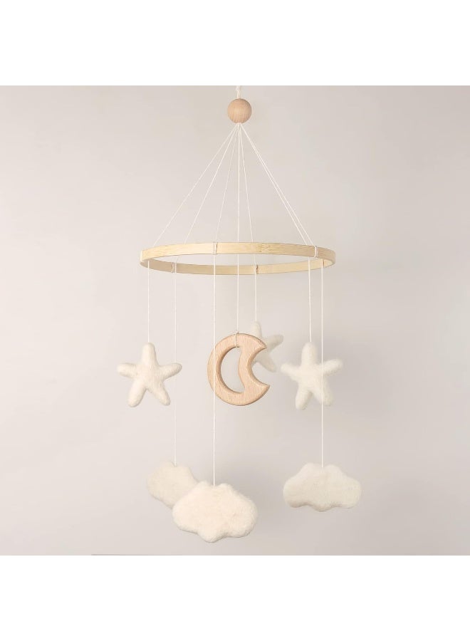 EBINGMIMA Mobile for Crib - Baby Mobile for Crib - Baby Crib Mobile - Crib Mobile for Girls, Boys - Baby Mobile for Bassinet - Gender Neutral Color Theme - Felt Cloud, Felt Star, Wood Moon - Image 1