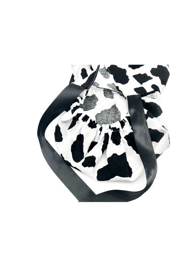 Generic Ponytail Scrub Cap, in a dramatic black and white cow pattern. Select the satin ribbon tie backs from 8 color options. - Image 4