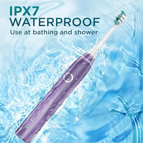 Fronix Electric Toothbrush for Adults with 8 Brush Heads, Sonic Toothbrush Rechargeable with a Holder & Travel Case, 2.5 Hours Charge for 120 Days Use - Purple - Image 4