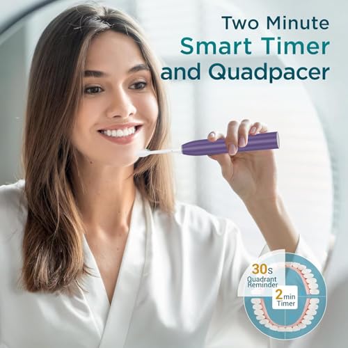 Fronix Electric Toothbrush for Adults with 8 Brush Heads, Sonic Toothbrush Rechargeable with a Holder & Travel Case, 2.5 Hours Charge for 120 Days Use - Purple - Image 2