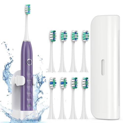 Fronix Electric Toothbrush for Adults with 8 Brush Heads, Sonic Toothbrush Rechargeable with a Holder & Travel Case, 2.5 Hours Charge for 120 Days Use - Purple - Image 1