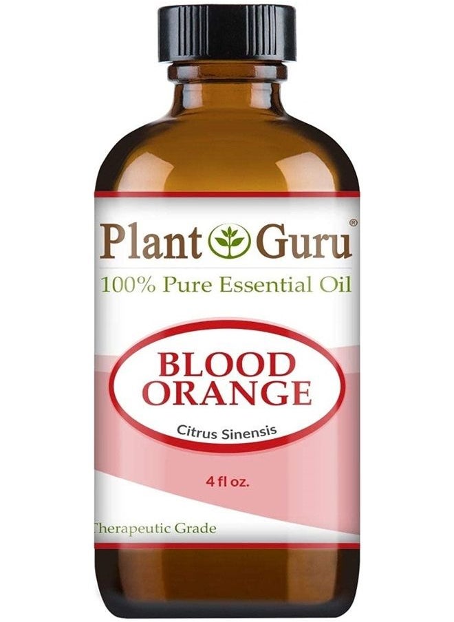 Plant Guru Blood Orange Essential Oil 4 oz. 100% Pure Undiluted Therapeutic Grade Citrus Sinensis, Cold Pressed from Fresh Peels, for Aromatherapy Diffuser, Relaxation and Calming, Natural Cleaner. 