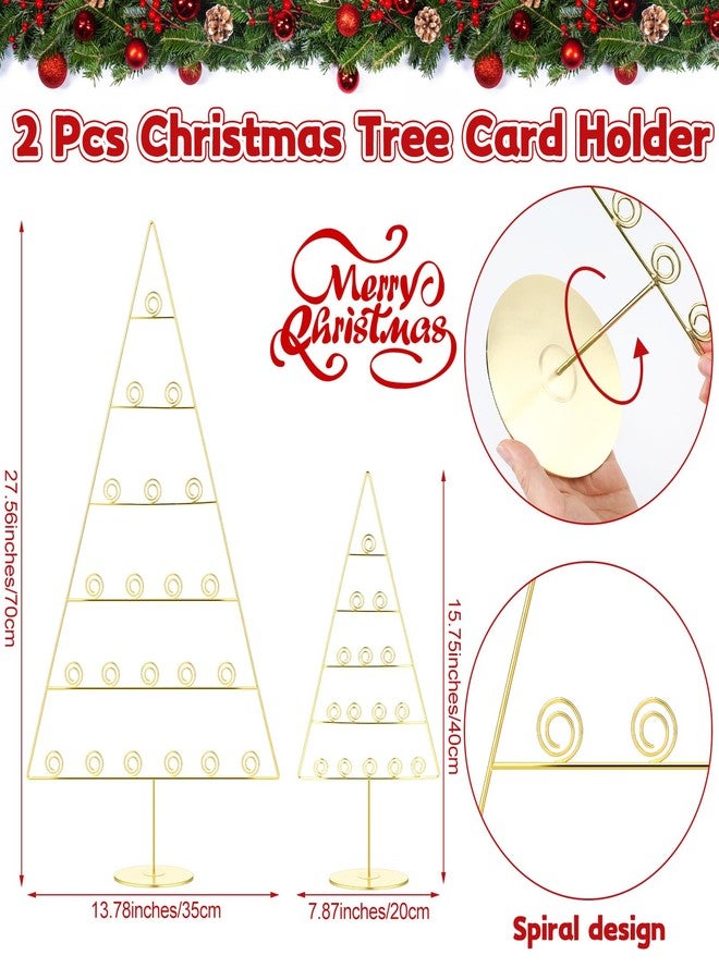Lineshading 2 Pack Large Christmas Tree Card Holder 27.6'' 15.8'' Metal Tabletop Display Spiral Xmas Tree Gift Card Photo Picture Holder Stand for Christmas Birthday Wedding Home Table Decor - Image 2