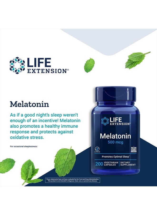 Life Extension Melatonin 500 mcg Sleep & Cellular Health Support – Gluten-Free – Non-GMO – 200 Vegetarian Capsules - Image 3